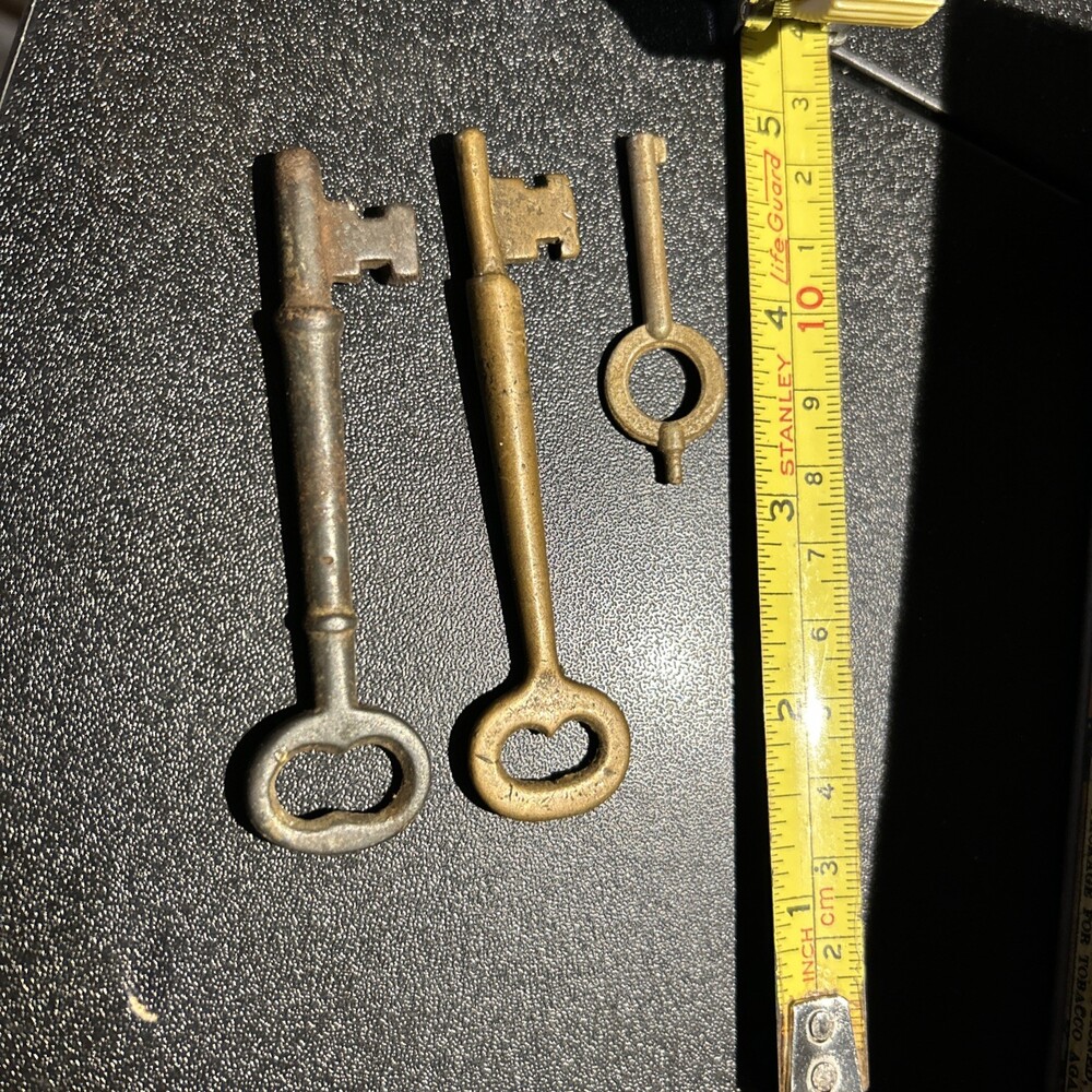 2 Antique Large Skeleton Keys Old Door Mortise Lock Bit Keys Vintage Hardware